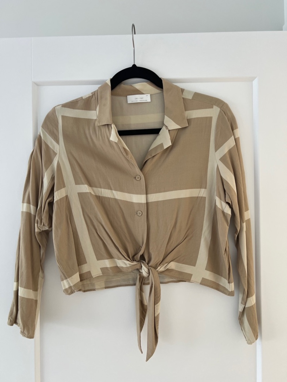 OAK + FORT Beige and Cream Tie-Front Button Shirt